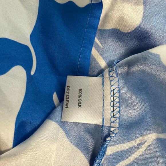 LaRoque 100% Silk Blue Floral Whimsical Blouse OS Ruffle Sleeves Shirt Tropical - Picture 5 of 5